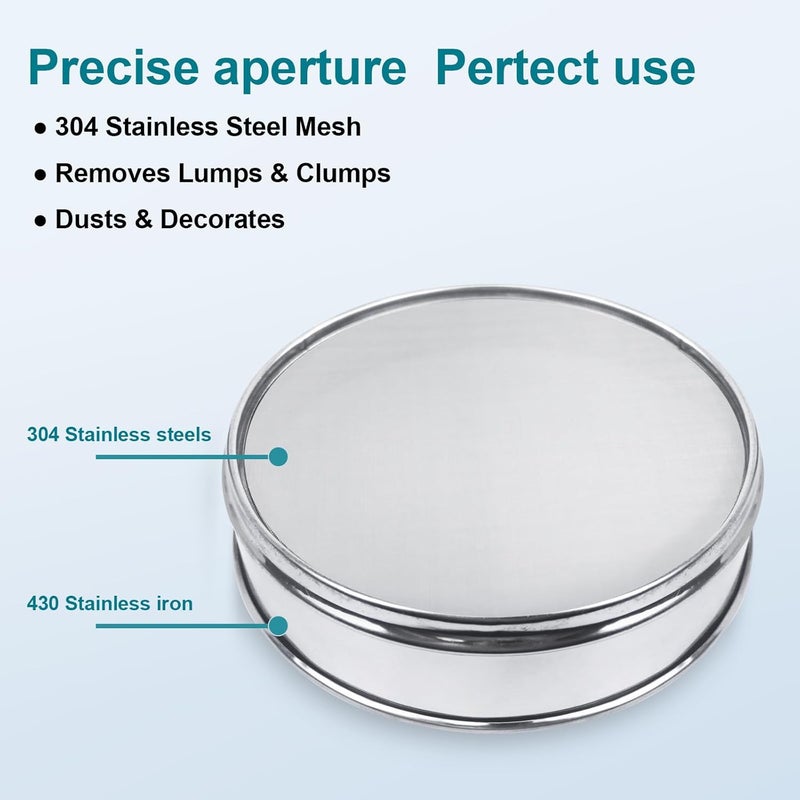 LVDALAB 3 Pack 304 Stainless Steel Mesh Lab Sieves, 200mesh 0.075mm, 80 Mesh 0.2mm, 10 Mesh 2mm Aperture Test Sieve,7.9in/20cm Dia Economy Test Sieve for Industrial Laboratory Homes - Image 4